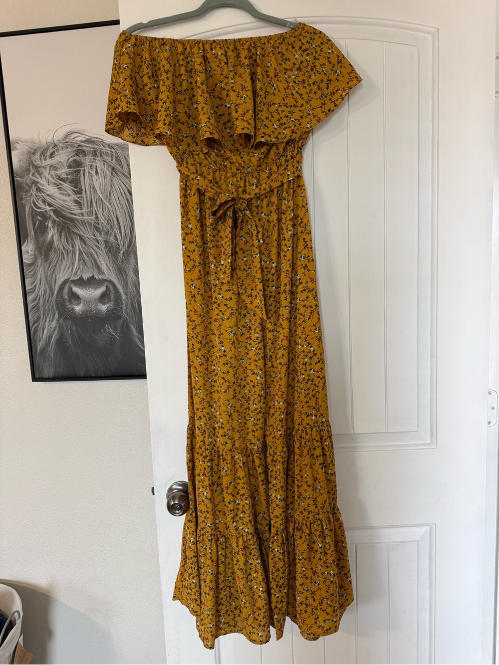 Off-Shoulder Mustard Floral Maxi Romper